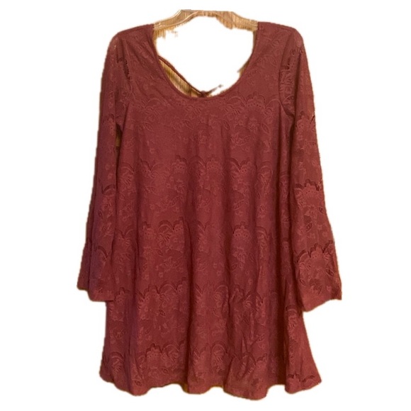 Altar’d State Women’s M Merlot Wine Bell Sleeve Shift Dress w/ Back Tie - Picture 1 of 8